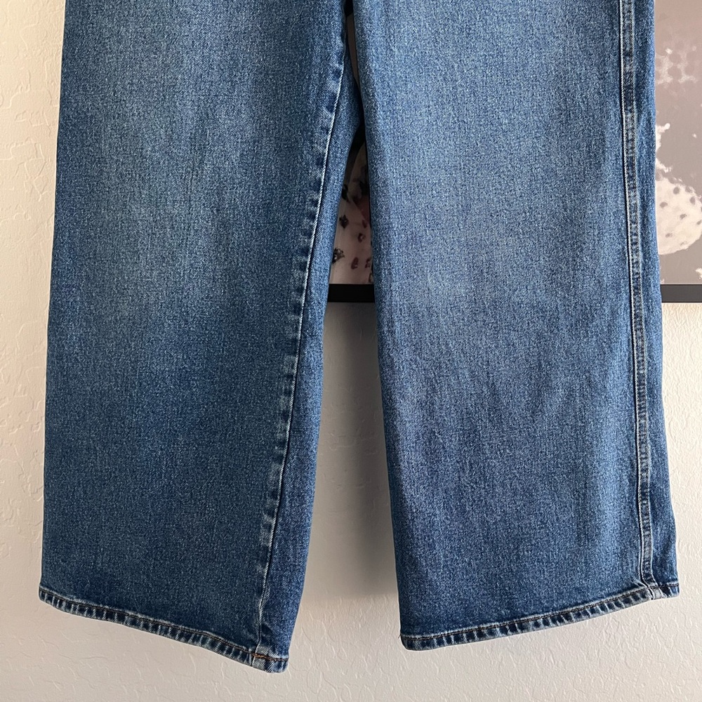 Zara Blue High Rise Wide Leg Cropped Jeans Pants size 12 - Picture 4 of 10
